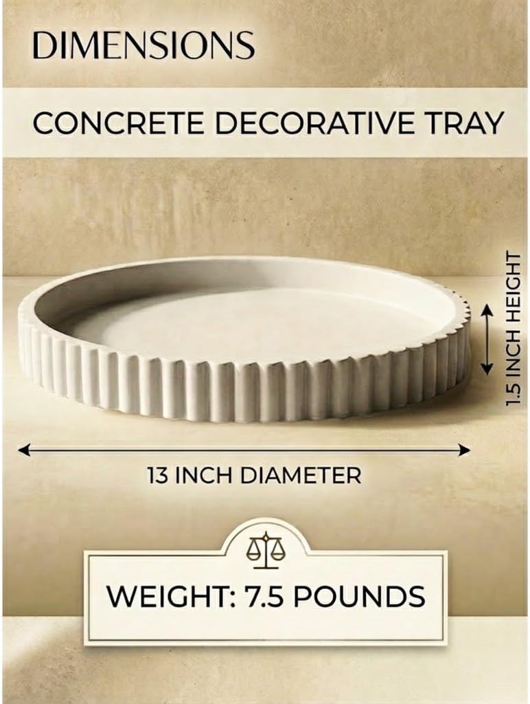 13-Inch Concrete Round Tray Home Decor for Coffee Table Decor - Round Coffee Table Tray - Circular Kitchen Island Trays