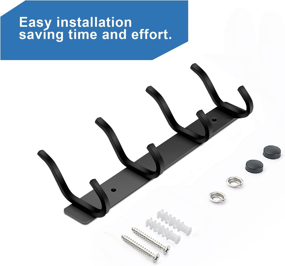 2 Pack Coat Rack Wall Mount, 12 Inch Wall Hooks with 4 Hooks, Black
