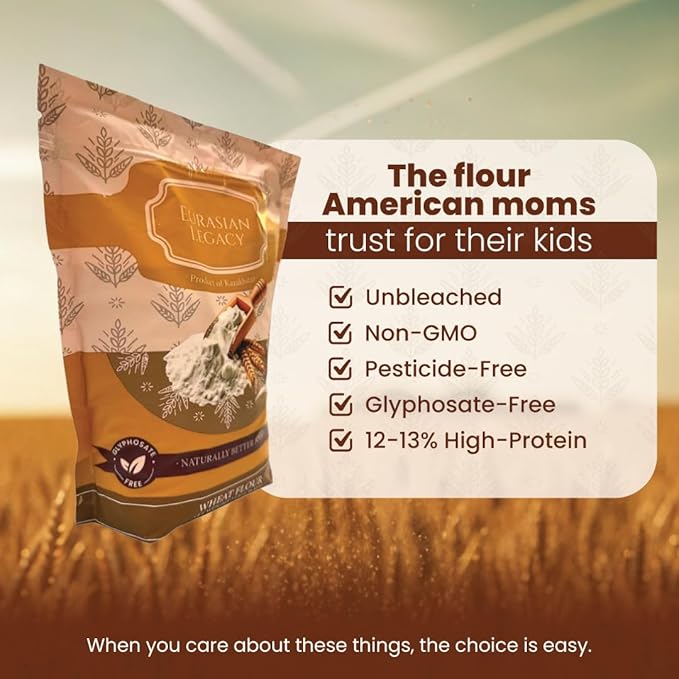 Eurasian Legacy Non-GMO, Unbleached, Glyphosate-Free, High-Protein Wheat Flour, Perfect for Bread & Baking, 3 lb