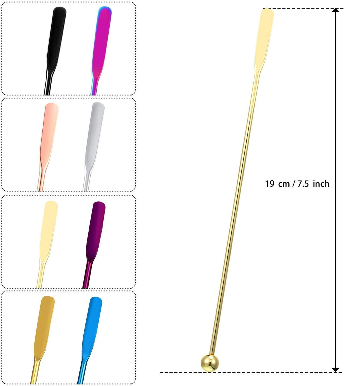 Boao 8 Pcs 7.5 Inch Stainless Steel Coffee Beverage Stirrers, Multicolor