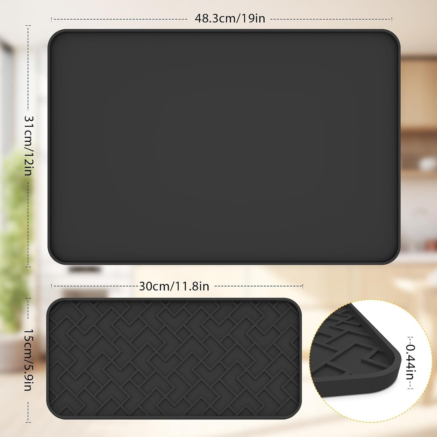 Coffee Mat, 19" x 12" Silicone Coffee Bar Mat, Non-Slip Espresso Machine Mat with 0.44" Raised Edges, Waterproof Heat Resistant Countertop Protector, Dishwasher Safe