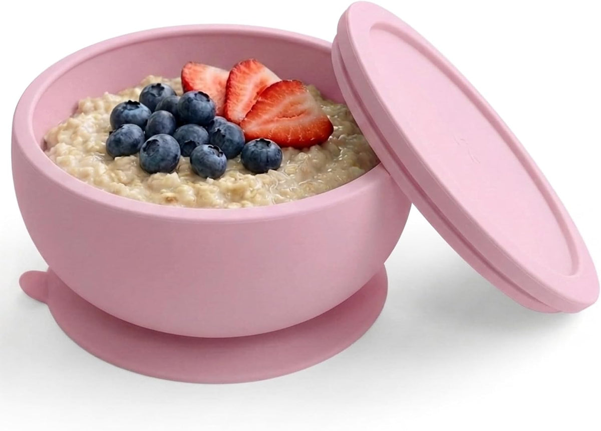 Abiie Octopod Silicone Suction Baby Bowl &amp; Lid -Food Storage -Lavender Pink | High Chair Accessories, Mess-Free Toddler Feeding Essentials, Baby-Led Weaning, Baby Food Container, 5.7" x 3" x 5.7"