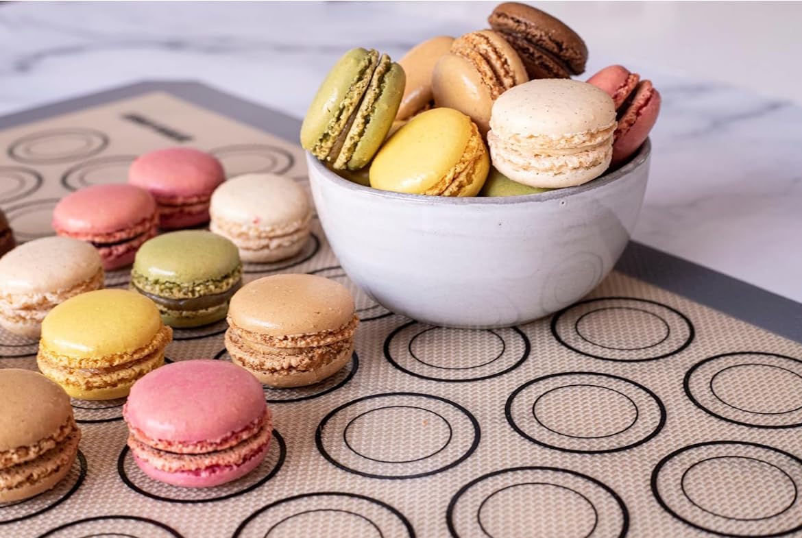 Macaron Baking Mat Silicone Non Stick, Full Sheet Reusable Pack of 10 Gray | Non-Stick Macaron Mat for Perfect Baking, Dishwasher &amp; Oven Safe, For Macarons, Cookies, Bread and More, 16x24” (40x60cm)