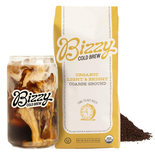 Bizzy Organic Cold Brew Coffee | Light & Bright Blend | Coarse Ground Coffee | Light Roast | Micro Sifted | Specialty Grade