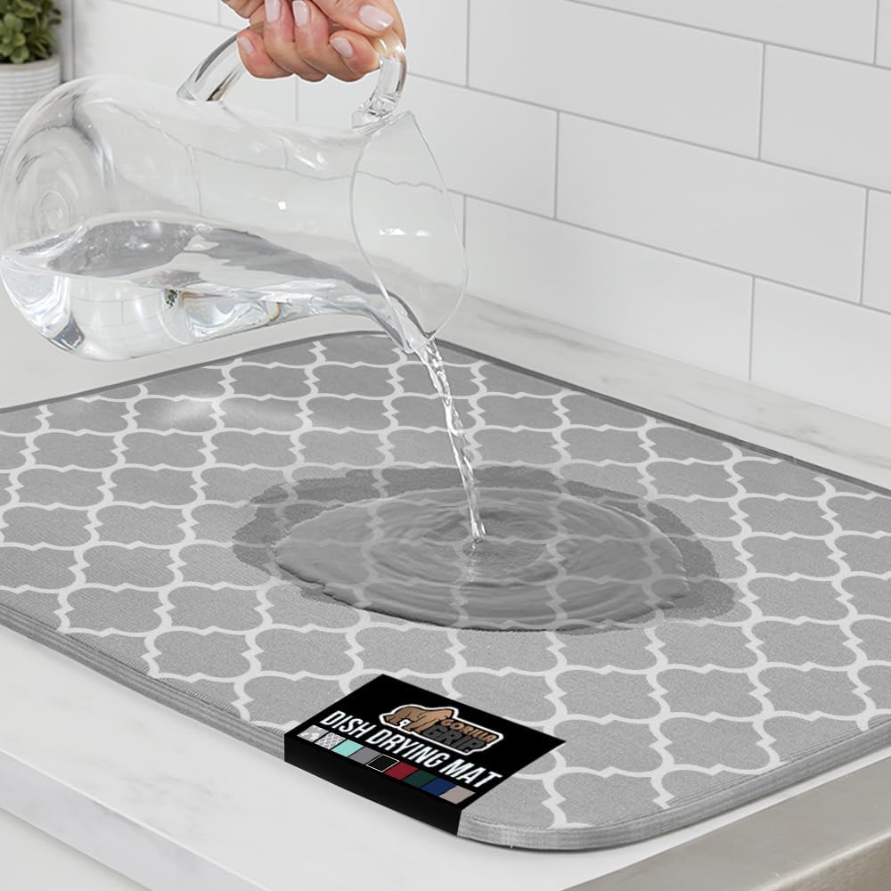 GORILLA GRIP Ultra Water Absorbent Microfiber Dish Drying Mat, Quick Dry Thick Mesh, Slip Resistant Pad for Sink Dishes or Under Rack, Kitchen Counter Accessories, 16x18, Machine Wash Mats, Quatrefoil