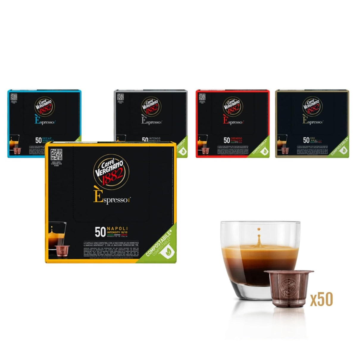 Caffe Vergnano Napoli Coffee Pods, Nespresso Original Compatible, 50 Ct