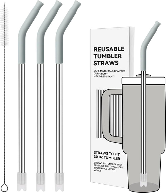 Reusable Metal Straws with Silicone Tip for Stanley 30oz,Stainless Steel Drinking Straws for 30oz Tumbler,3 Straight Tubes &