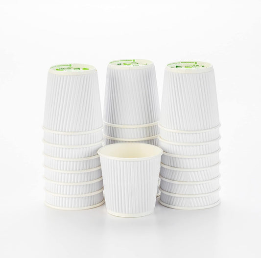 500-CT Disposable White 4-OZ Hot Beverage Cups with Ripple Wall Design: No Need for Sleeves - Perfect for Cafes -