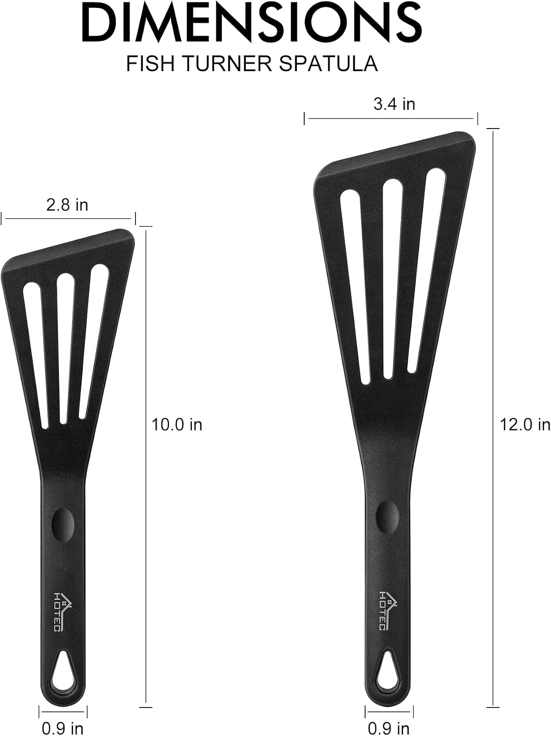 HOTEC 2-Pack Silicone Slotted Fish Turner Spatula Set, Black