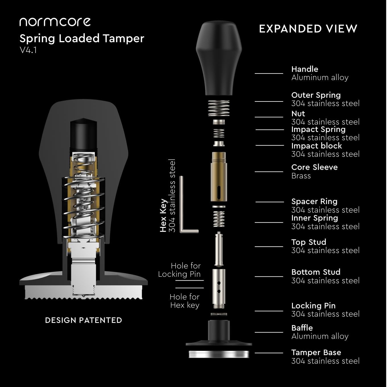 Normcore 58mm Espresso Tamper V4.1, Spring Loaded Coffee Tamper Compatible with 58mm Portafilter Baskets, Titanium PVD Coating Flat Base, Colorful Wood Handle
