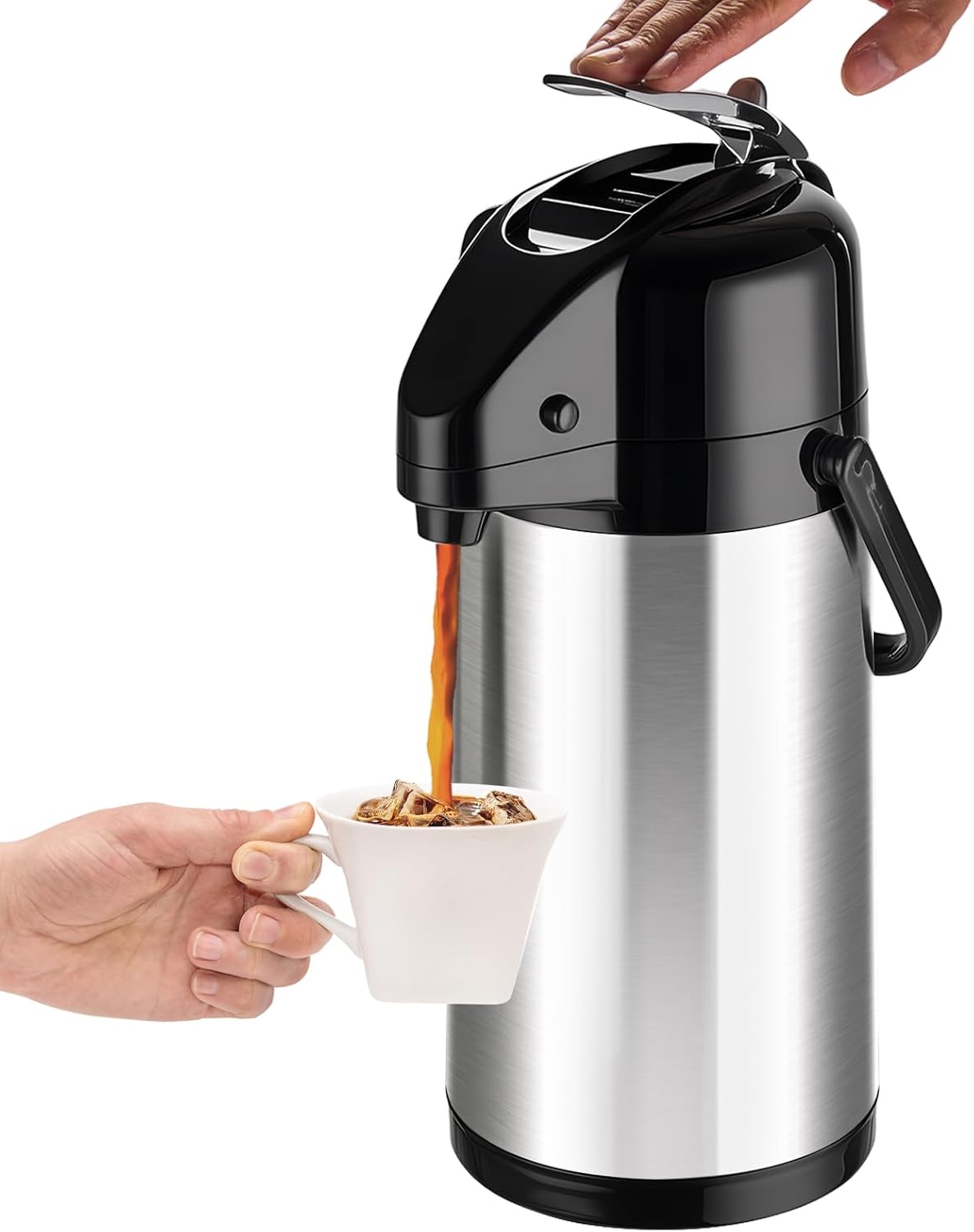PARACITY Coffee Carafe with Pump, 84.5 oz Stainless Steel Airpot Dispenser | Double pumps and Lazy Susan base serve hot or cold beverages; termos para cafe suits cocoa stations, parties and gatherings.