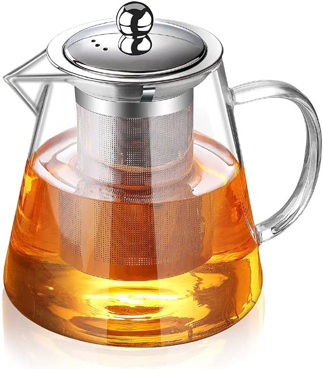 TMOST Glass Teapot with Infuser Tea Pot 950ml/32oz Tea Kettle Stovetop Safe Blooming and Loose Leaf Tea Maker Set (32oz/ 950ml)