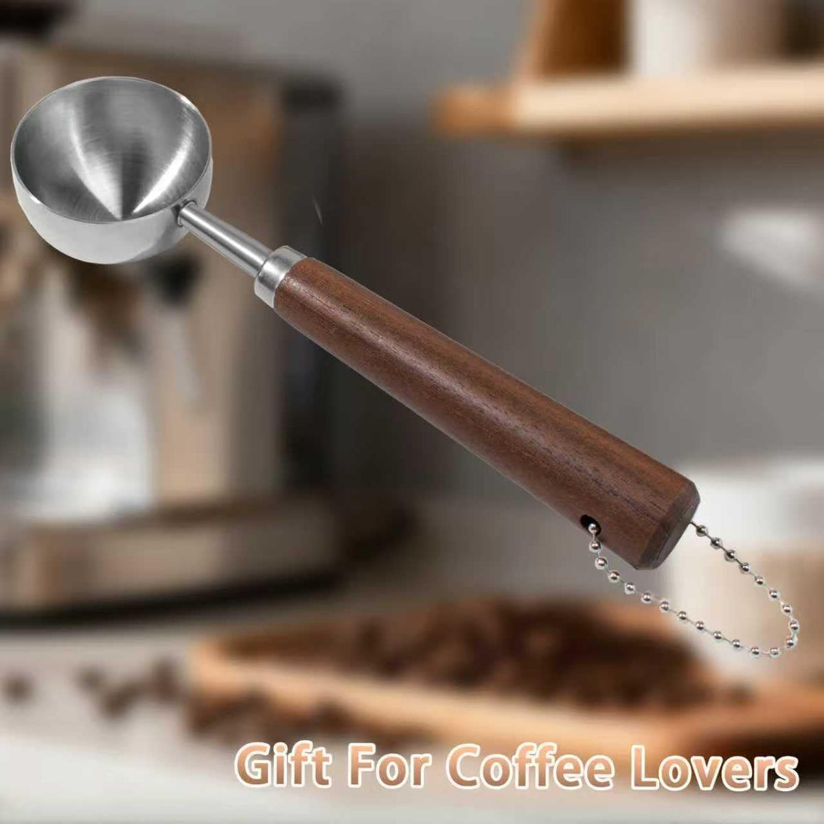 1pcs Coffee Scoop for Ground Coffee, Beans and Tea，Vintage Coffee Measuring Spoon with Long Wooden Handle 30ml/10g Capacity 304 Stainless Steel（Silver)