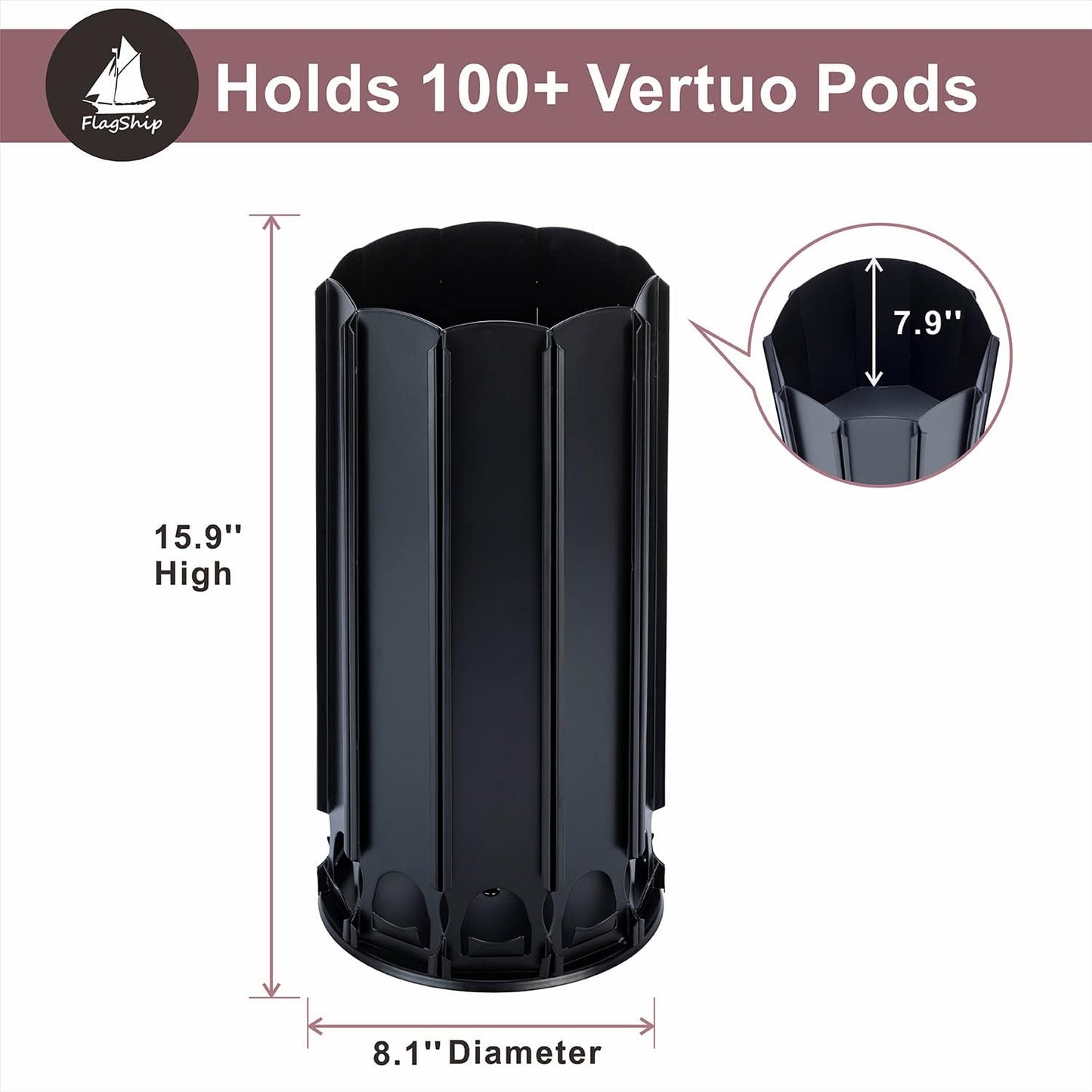 FlagShip Vertuo Pod Carousel Holder 100+ Pods Capacity Black Sturdy Metal | Maximize Save Space Heavy Duty 360° Silent Rolling Large Capacity for Nespresso Pod Organizer Fits All Size Vertuo Pod