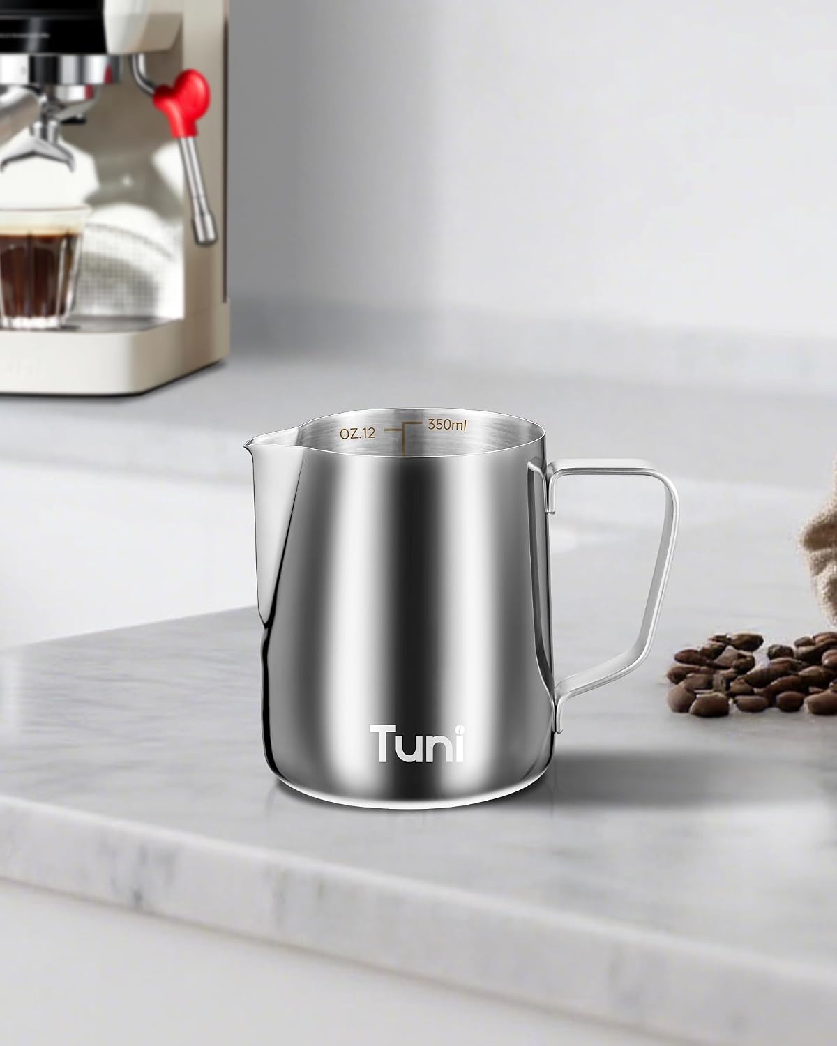 Tuni Milk Frothing Pitcher 12oz/350ml Stainless Steel Milk Jug Steaming Cup