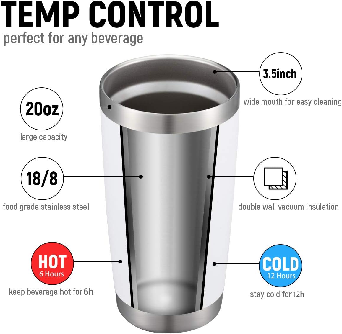 COMOOO 20oz White Tumbler Bulk with Straw Stainless Steel Insulated Coffee Tumbler Cups Double Wall Vacuum Travel Coffee Mug with Splash Proof Sliding Lid for Hot Cold Drinks (White, 4 Pack)