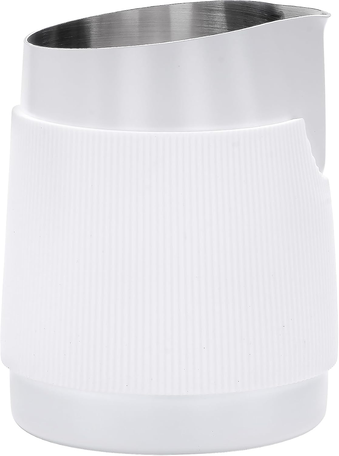 Normcore Handleless Milk Pitcher with Round Spout, Espresso Steaming Pitcher, 18/8 Stainless Steel Milk Frothing Jug, Coffee Cappuccino Latte Art Barista Cup, Non-stick coating White - 20.3oz / 600ml