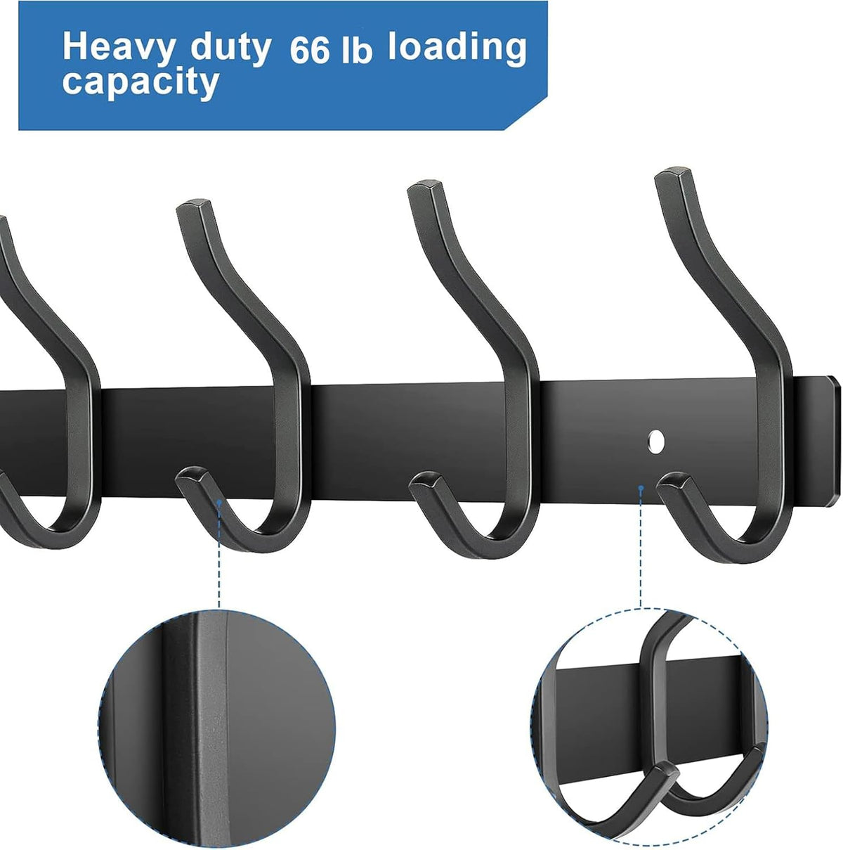 2 Pack Coat Rack Wall Mount, 12 Inch Wall Hooks with 4 Hooks, Black
