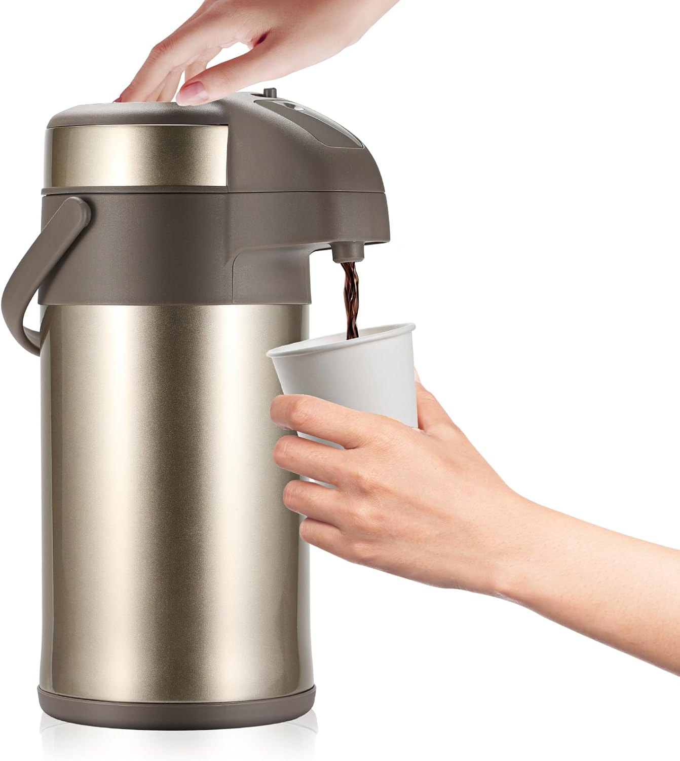 OJOJ 3L/101OZ Thermal Coffee Carafe with Pump, Thermal Beverage Dispenser, Coffee Airpot Stainless S