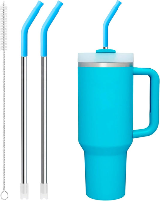 Snowfall Metal Straw for Stanley 40 OZ Cup, Long Reusable Stainless Steel Drinking Straws with Silicone Tip for Simple