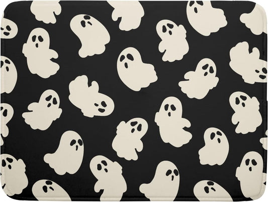 Halloween Ghost Dish Drying Mat 16X18 Inch Spooky Halloween Drying Mat for Kitchen Counter Black White Absorbent Microfiber