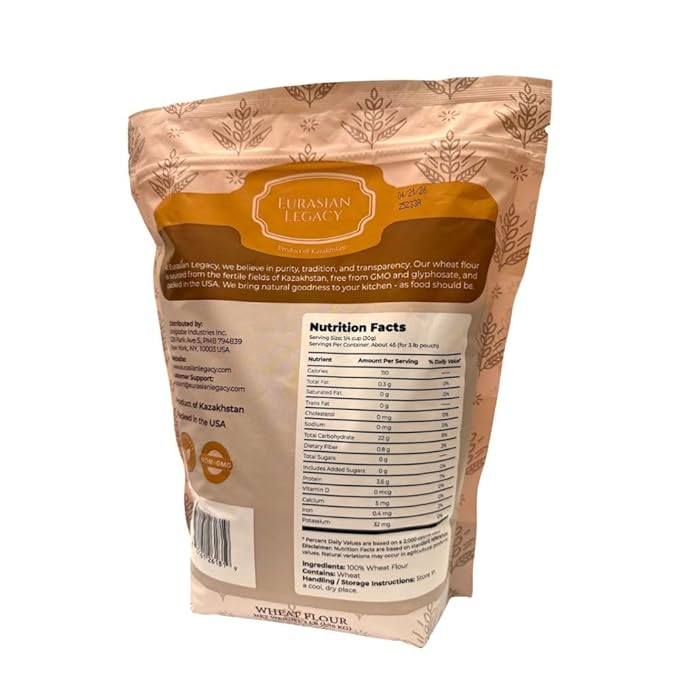 Eurasian Legacy Non-GMO, Unbleached, Glyphosate-Free, High-Protein Wheat Flour, Perfect for Bread & Baking, 3 lb