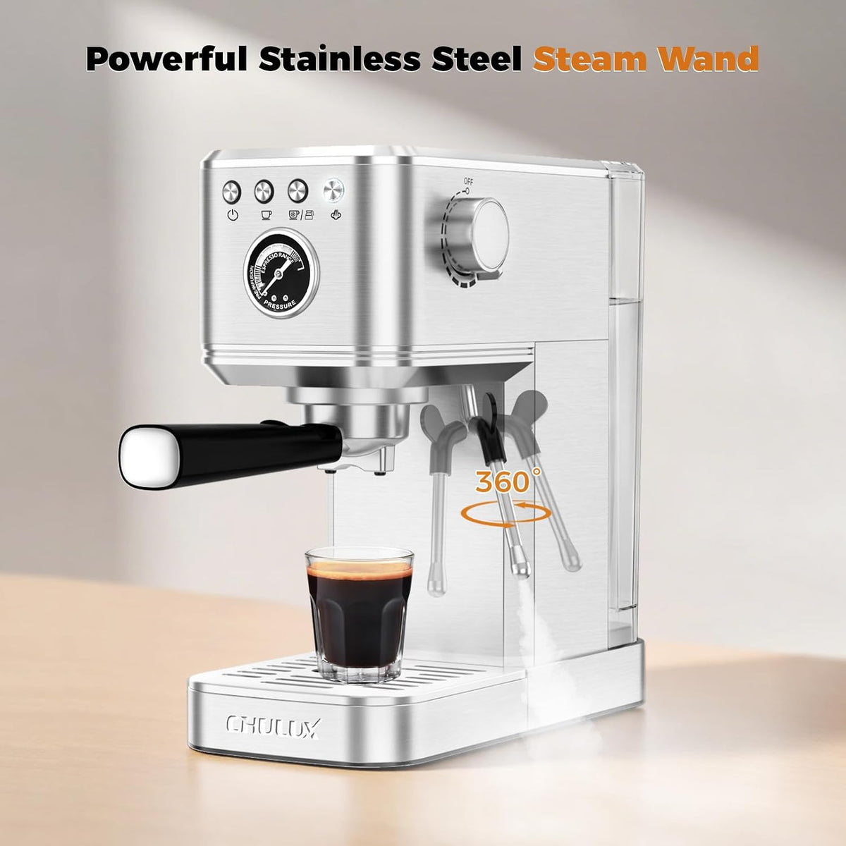 CHULUX Elite Espresso Machine for Latte, Americano and Iced Coffee, Silver