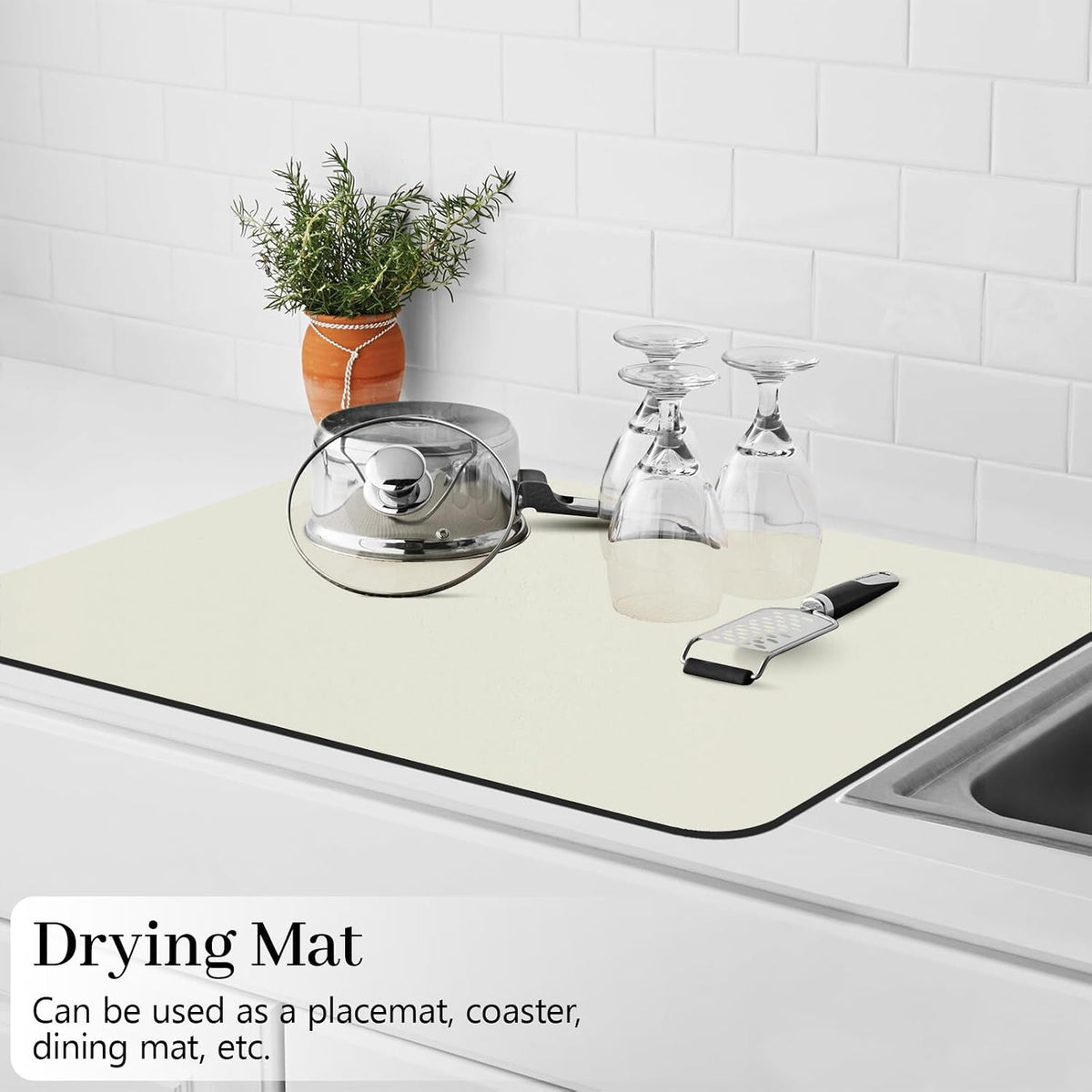 Bloss Drying Mat, Coffee Mat - Off White - 16"x24" | Absorbent / Hides Stains / Rubber Backed - Dish Drying Mat Fits Under Coffee Maker or Espresso Machine