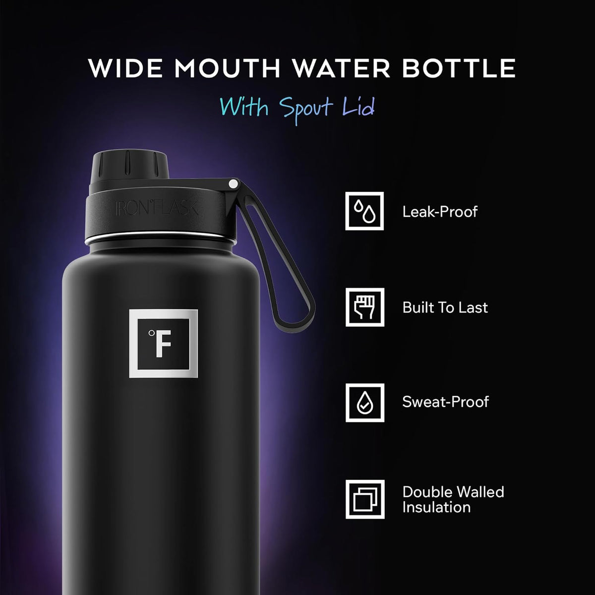 IRON °FLASK 32 oz Wide Mouth Water Bottle with Spout | Insulated Stainless Steel Sports Water Bottle with Leakproof Spout Lid - BPA Free, Cold 24 Hrs, Sweat Free (Aurora)