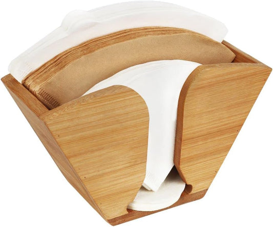 Unibene Bamboo Coffee Filter Holder, Coffee Paper Storage Container Dispenser Rack Shelf for Aeropress, Chemex, Hario V60