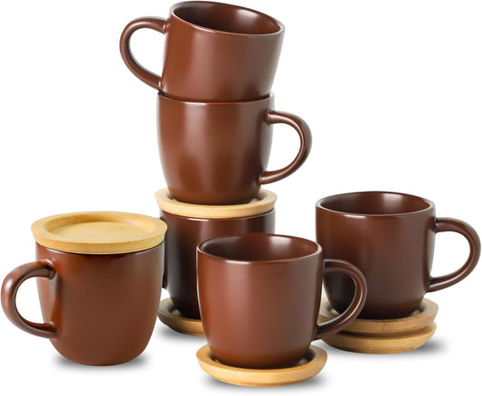 Hasense Stackable Porcelain Mini Espresso Cups and Saucers Set of 6, 4 OZ Ceramic Small Demitasse Espresso Shots Cups with