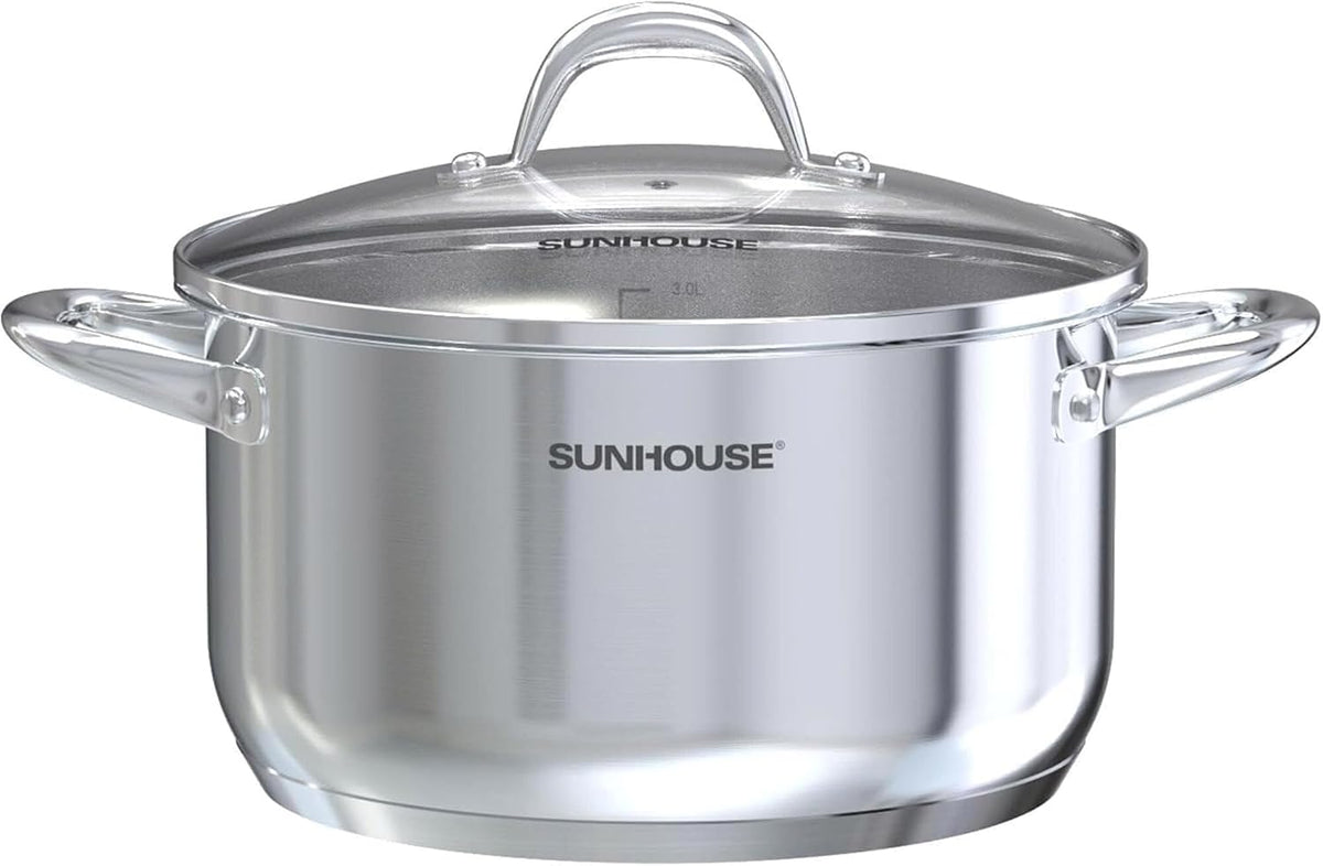 SUNHOUSE 8 Quart Stock Pot with Lid - 3-Ply Bottom Stainless Steel Pasta Cooking Canning Dutch Oven Pot - Induction Compatible for All Stovetops - Dishwasher Safe & Oven Safe