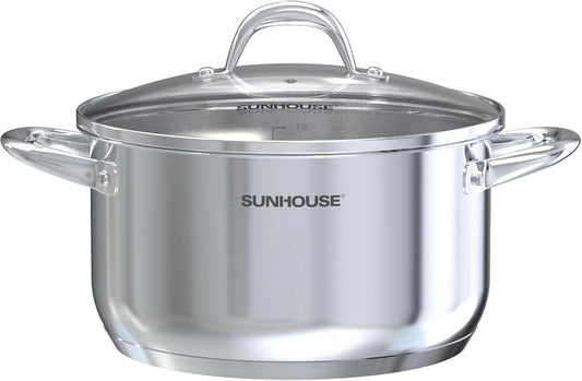 SUNHOUSE 8 Quart Stock Pot with Lid - 3-Ply Bottom Stainless Steel Pasta Cooking Canning Dutch Oven Pot - Induction Compatible for All Stovetops - Dishwasher Safe & Oven Safe