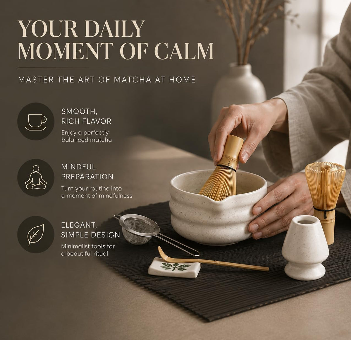 BARISTA EMPEROR® MATCHA WHISK SET PREMIUM 11pcs - Professional Matcha Kit Set with Matcha Bowl, Matcha Whisk, Milk Frother, Spoon, Sifter, Scoop, Stand, Tea Mat, Cloth, Ebook - Matcha Bowl Set