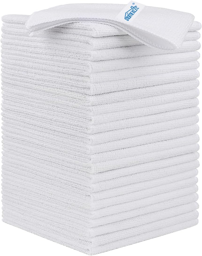HOMEXCEL White Microfiber Cleaning Cloth, 24 Pack Cleaning Towels for Kitchen, Lint Free, Scratch-Fr