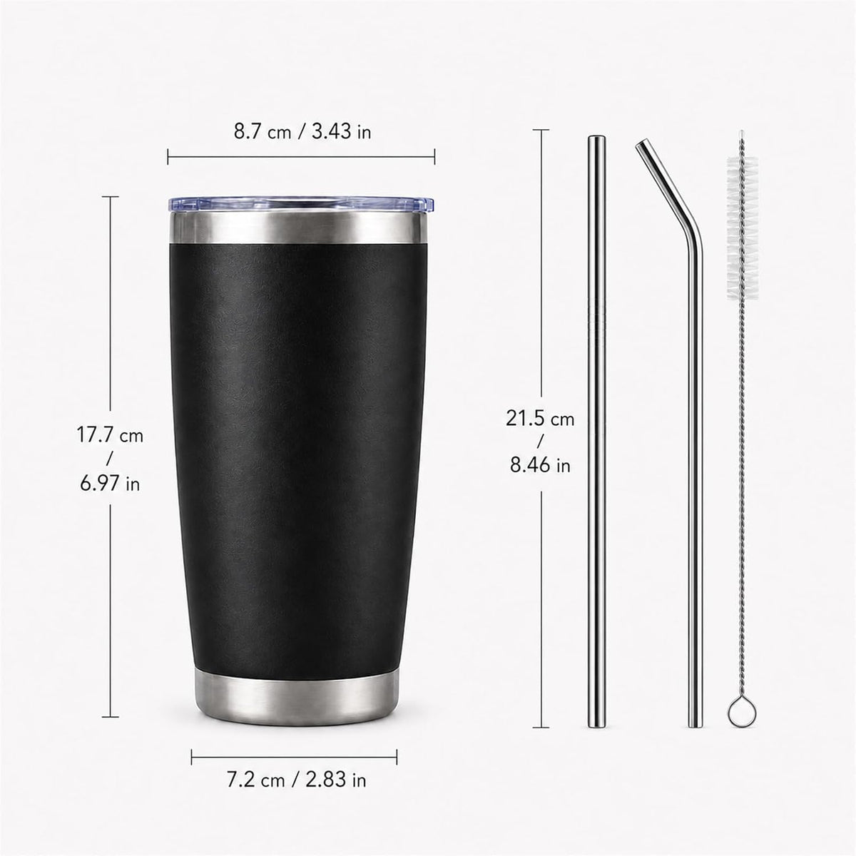 Pandance 20oz Stainless Steel Insulated Tumblers Bulk, Black, 8 Pack | Double Wall Vacuum Travel Mug, BPA Lid, Straight &amp; Curved Straws+Brush, Hot &amp; Cold Drinks, Individually Package, Bulk