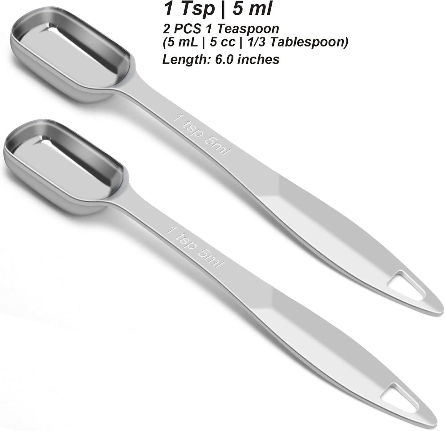 2 Pcs 1 Teaspoon(5 mL | 1 Tsp | 1/3 Tbsp | 5 cc | 1/6 oz) Stainless Steel Single Measuring Spoon, Long Handle Metal Measuring Spoon, Kitchen Gadgets for Cooking &amp; Baking