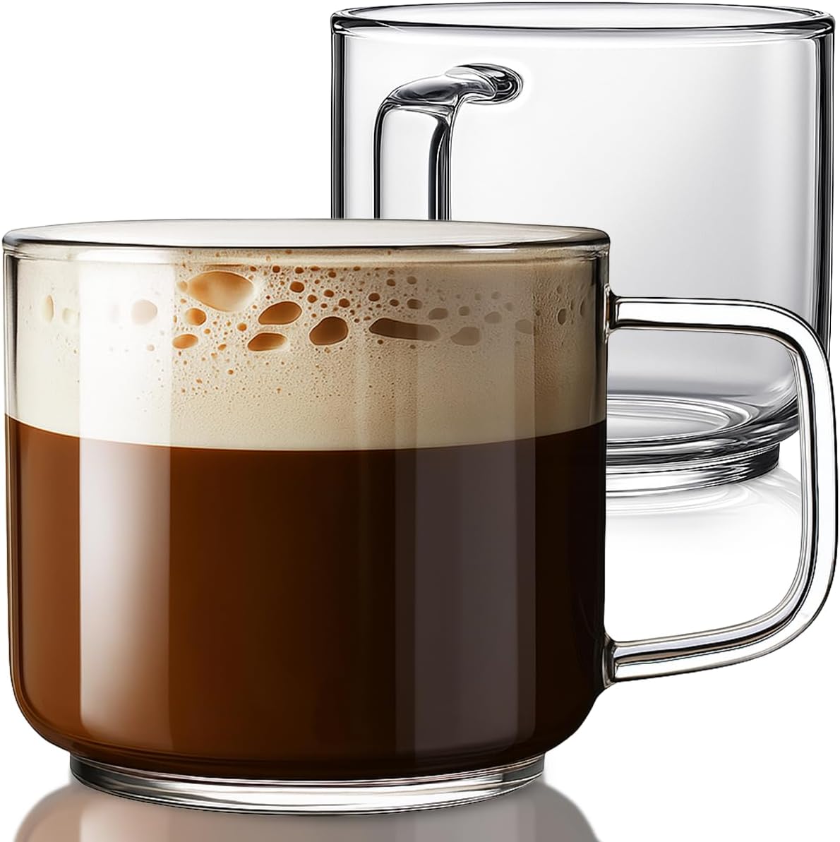 Aquach 18oz Large Clear Glass Coffee Mugs Set of 2 - Serve as General Drinking Glasses for Water, Co