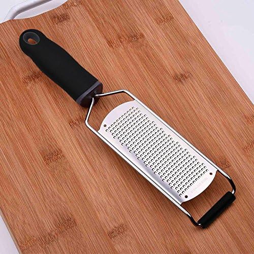 Wide Lemon Zester &amp; Cheese Grater, 18/8 Stainless Steel with Cover, Black | Extra-wide Fine Grating Surface for Citrus, Parmesan, Ginger and Garlic, 18/8 Stainless Steel Blade, Non-slip Top Pads, Cover