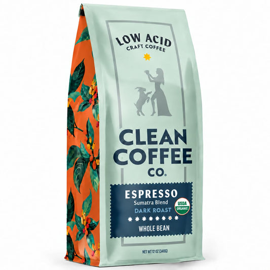 Clean Coffee Co. - Low Acid Dark Roast, Tested for Molds and Toxins, Honduras Blend, Notes of Caramel, Dark Chocolate, and Toasted Malts (Ground, 12 oz Bag)