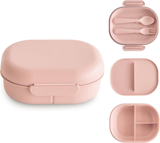 mushie Kids Bento Lunch Box | 3-Compartment & Removable Divider + Fork & Spoon Utensils | Great For Meals, School, Snacks
