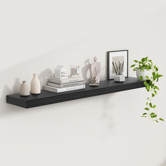 Fun Memories 48" Black Floating Shelves, 9.3 Inch Deep Floating Shelves for Wall, Rustic Wooden Wall Shelves for Home Decor,
