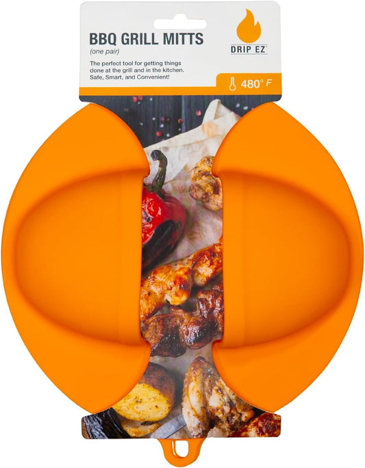 Drip EZ BBQ Grill Mitts - Heat Resistant up to 480°F - Durable Silicone for Grill Oven and Stove - Slip On Multipurpose -
