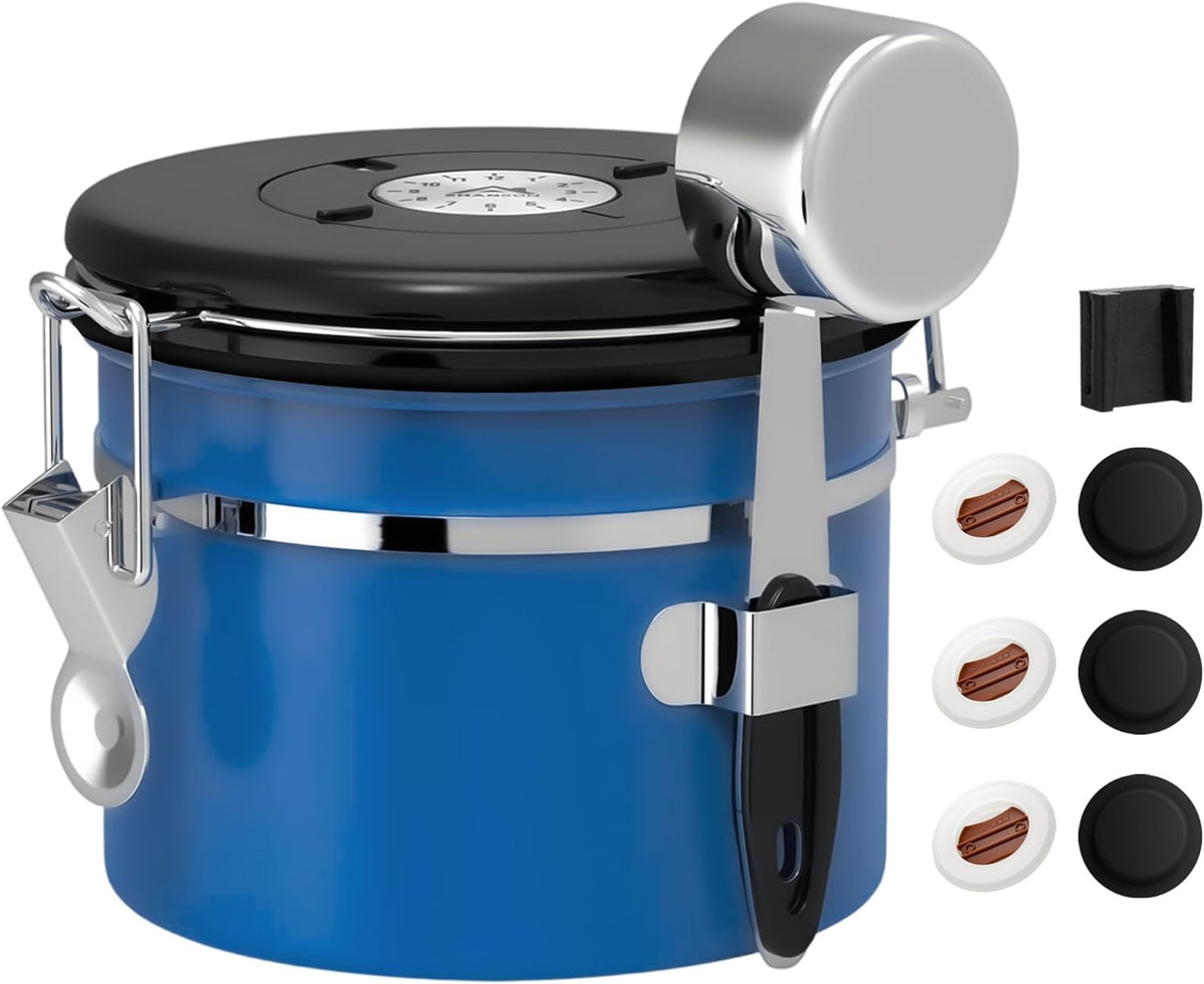 ShanSon Coffee Canister Airtight Coffee Container Stainless Steel Coffee Bean Storage Container with Scoop Coffee Canister for Beans Grounds Sugar Flour Tea Cereal,11OZ,Blue