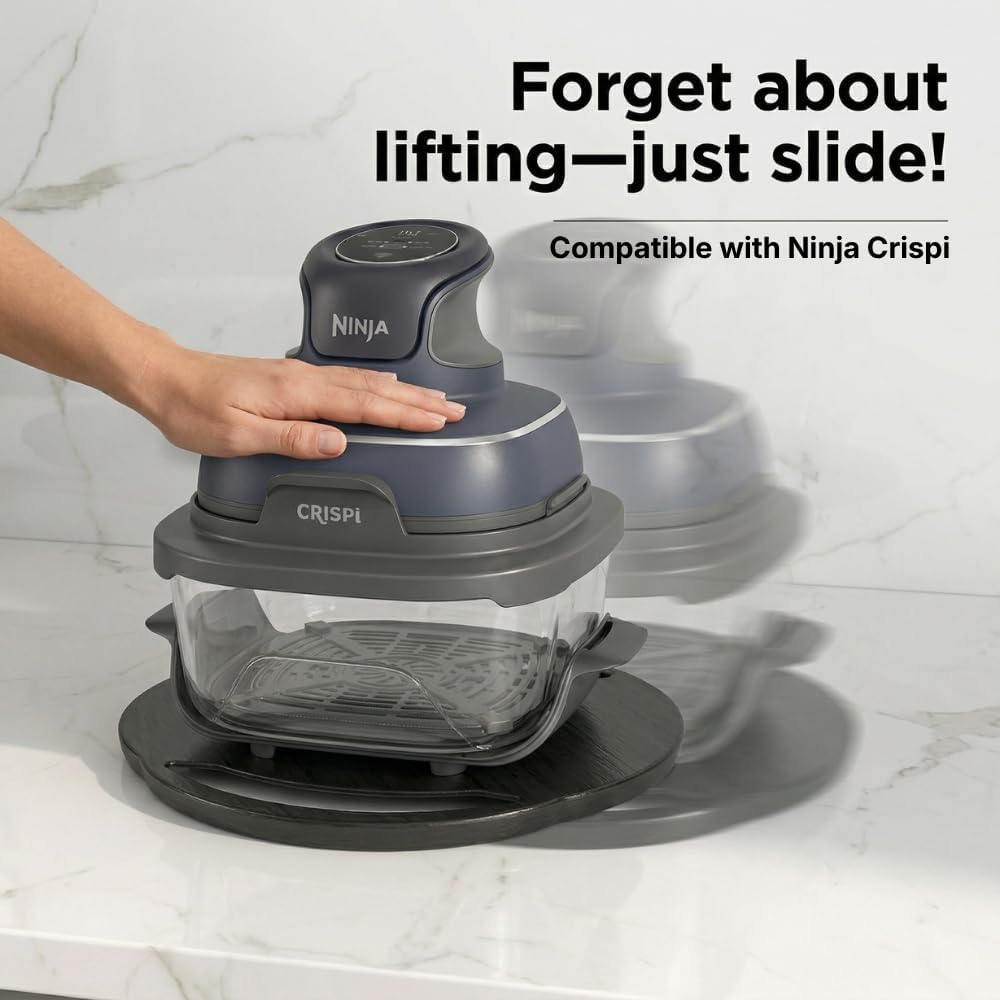 Ibyx Elegant Round Sliding Tray Compatible with Ninja Crispi Air Fryer and Instant Pot - Sturdy, Slides Easily from Under The Cabinet (Black, 13”)