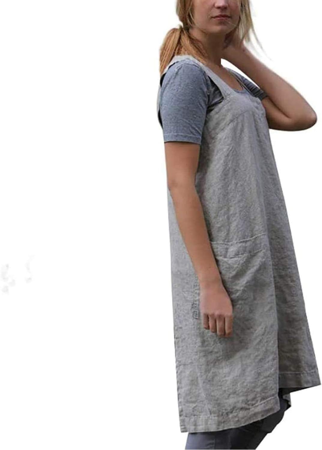 YESDOOD Apron for Womens Cotton Linen Apron Cross Back with Pockets Pinafore Dress for Baking Cooking