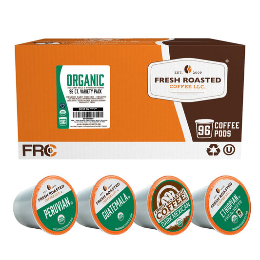 Fresh Roasted Coffee, Organic Mold & Mycotoxin 3rd Party Tested Variety Pack | USDA Organic, Kosher | K-Cup Compatible, 96