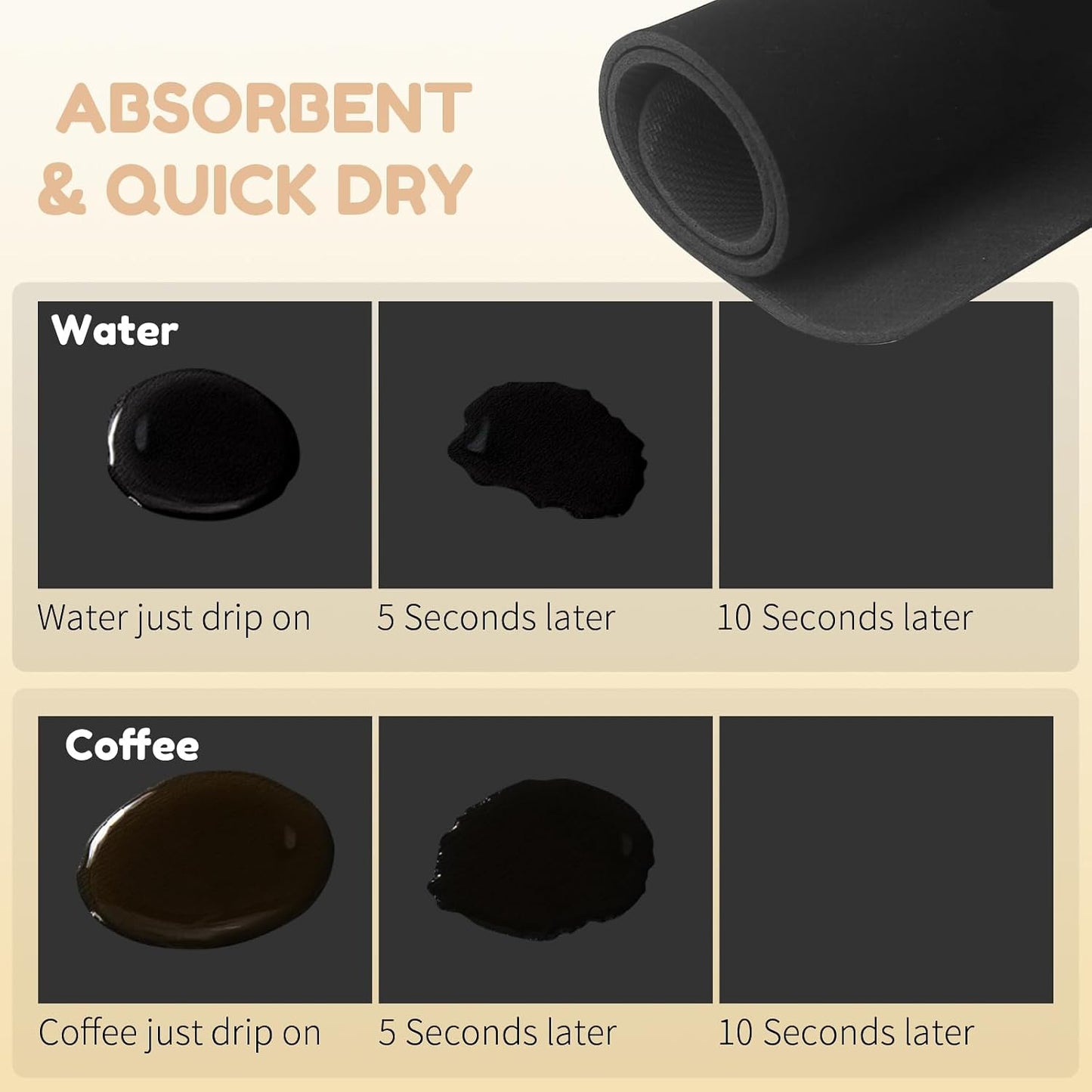 Coffee Mat Hide Stain Rubber (Black, 40cm×60cm), Coffee Bar Accessories Fit Under Espresso Machine CoffeeMaker Coffeepot, Backed Absorbent Dish Drying Mat for Kitchen Counter (Black, 16"x24")