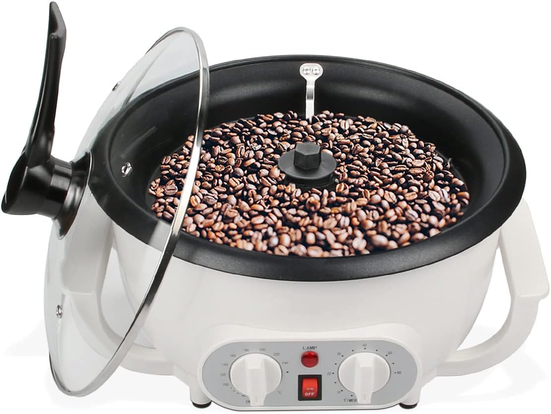 ANGELLOONG Coffee Roaster Machine, 110V 1200W Coffee Bean Roaster | 750g Home Roasting, 1200W Heating, 212-464 F Temp Control, 0-60 Min Timer, Stirring, Glass Lid