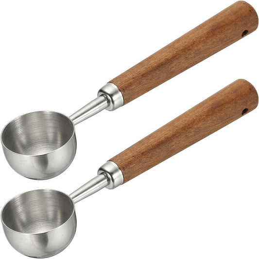 uxcell 2pcs Coffee Measuring Spoon, 4" x 0.7" 15ml Stainless Steel Coffee Scoop with Wood Handle for Ground Coffee or Loose